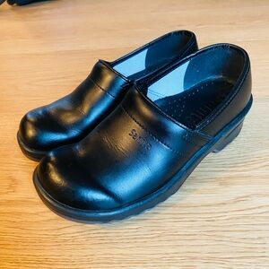 Sanita Black Leather Clogs
